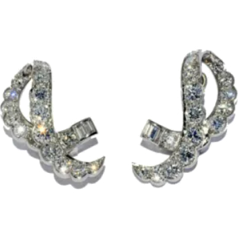 Fred Leighton 1950S Diamond and Platinum Swirl Earrings