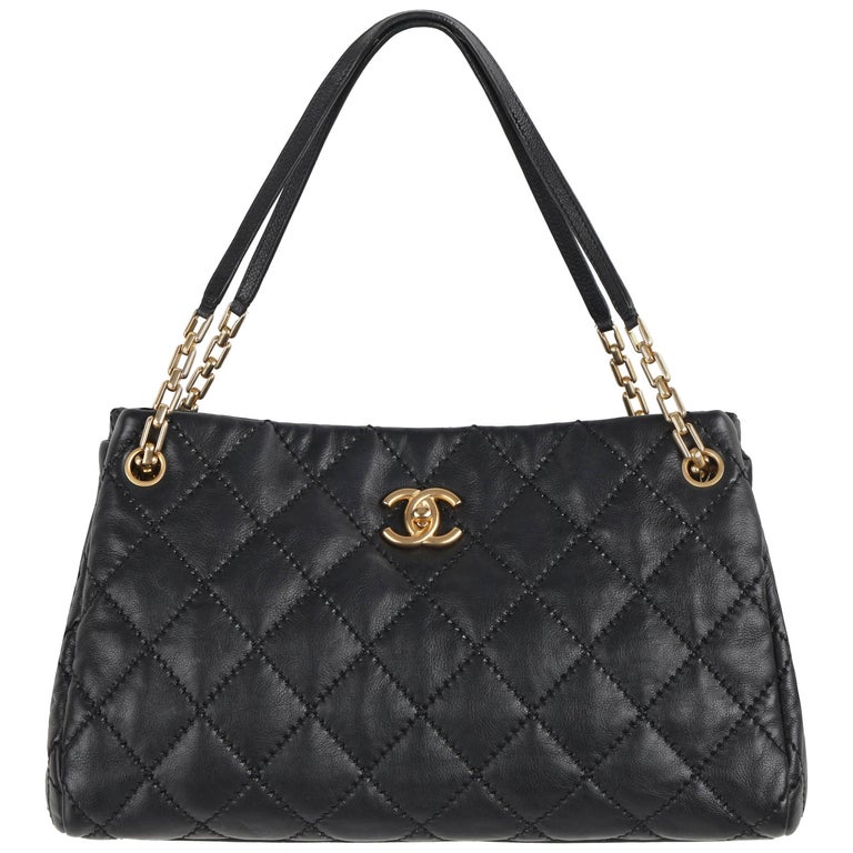 CHANEL S/S 2011 Black Quilted Leather CC Turnlock “Retro Chain” Tote Bag Purse