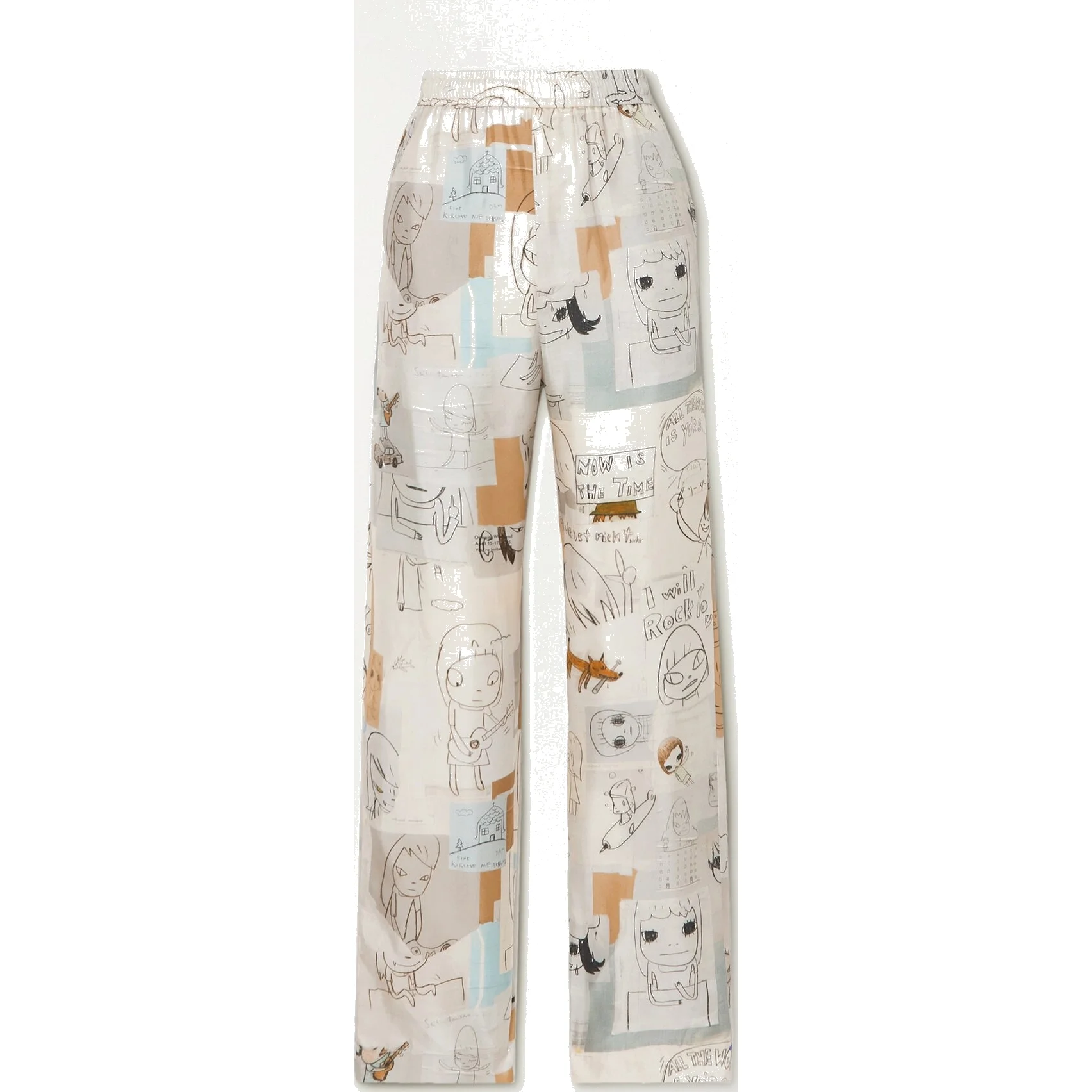 Stella McCartney x Yoshitomo Nara Tye Printed Silk-Twill Wide-Leg Pants