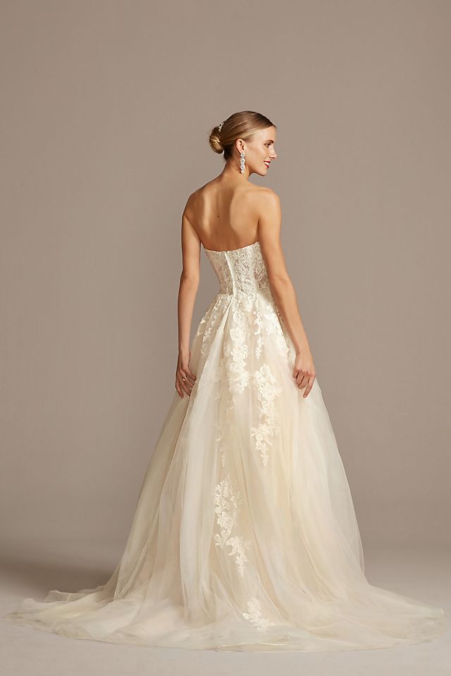 DAVID'S BRIDAL COLLECTION sheer lace and tulle ball gown wedding dress
