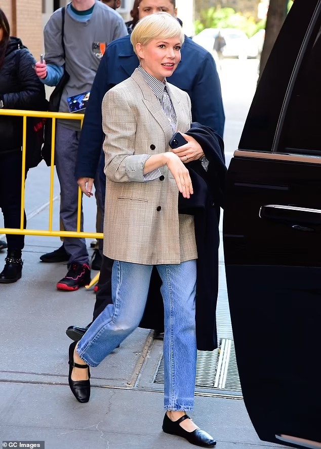 After a Monday interview with the ladies of The View, Michelle Williams stepped out of ABC studios in New York City on April 3,2023