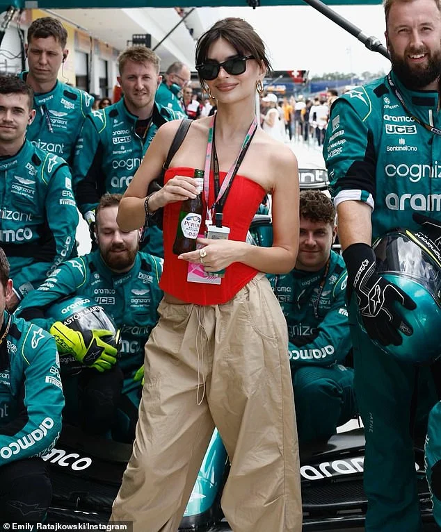 Emily Ratajkowski’s Fashionable Promotion of Italian Beer at F1 Miami Grand Prix on May 7, 2023