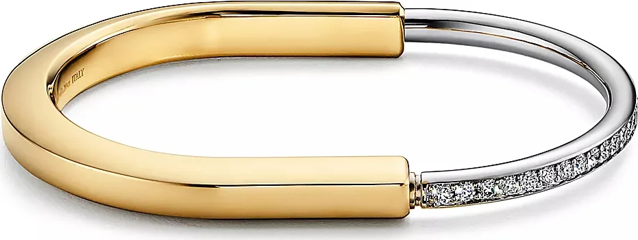 Ttiffany & Co Tiffany Lock Bangle in Yellow and White Gold with Half Pave Diamonds