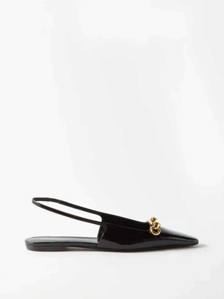 SAINT LAURENT Blade chain embellished patent leather flats