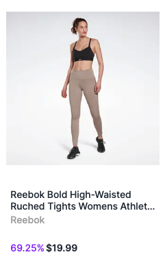 Reebok Bold High-Waisted Ruched Tights Womens Athletic Leggings Small Boulder Grey