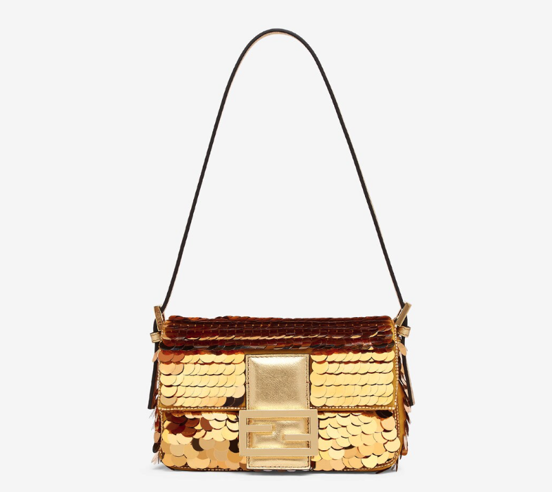 "Fendi" Mini Baguette 1997 Pink leather and sequinned bag- gold