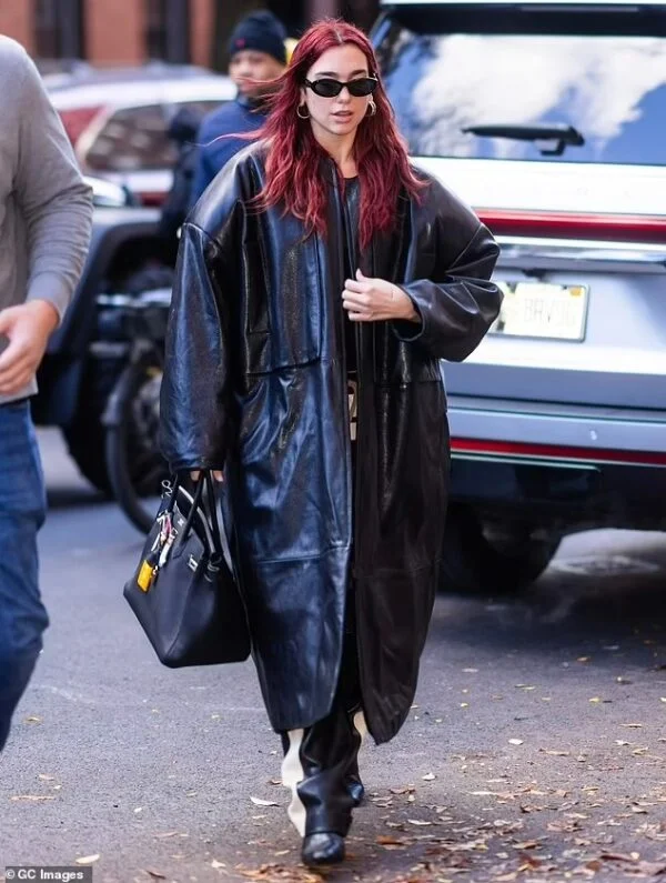 Dua Lipa Channels Matrix Vibes with Edgy All-Leather Ensemble in NYC on Nov 28, 2023