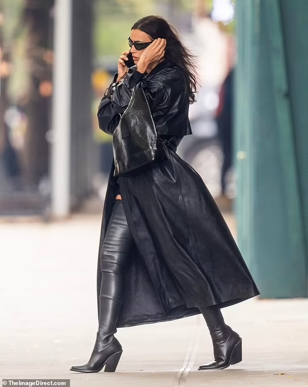 Irina Shayk leather trench coats fashion