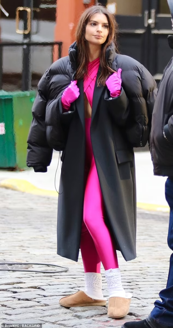 Emily Ratajkowski’s Hot Pink Fashion Filming Commercial on Dec 14, 2023