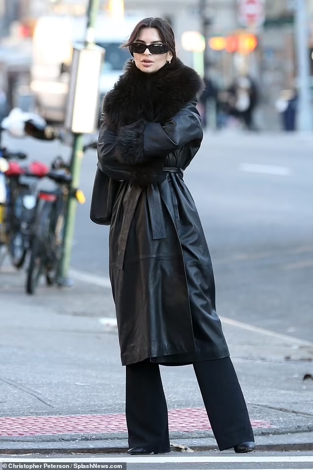 Emily Ratajkowski leather trech coats 2023 winter