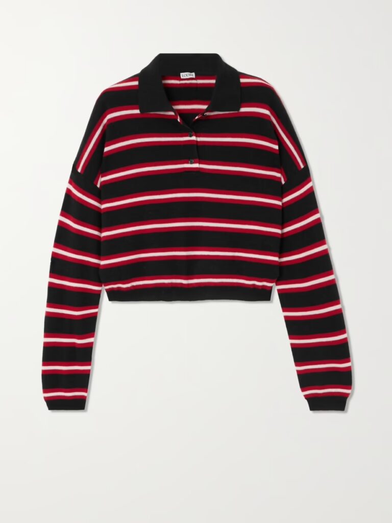 Loewe Cropped Appliqued Striped Wool Polo Shirt