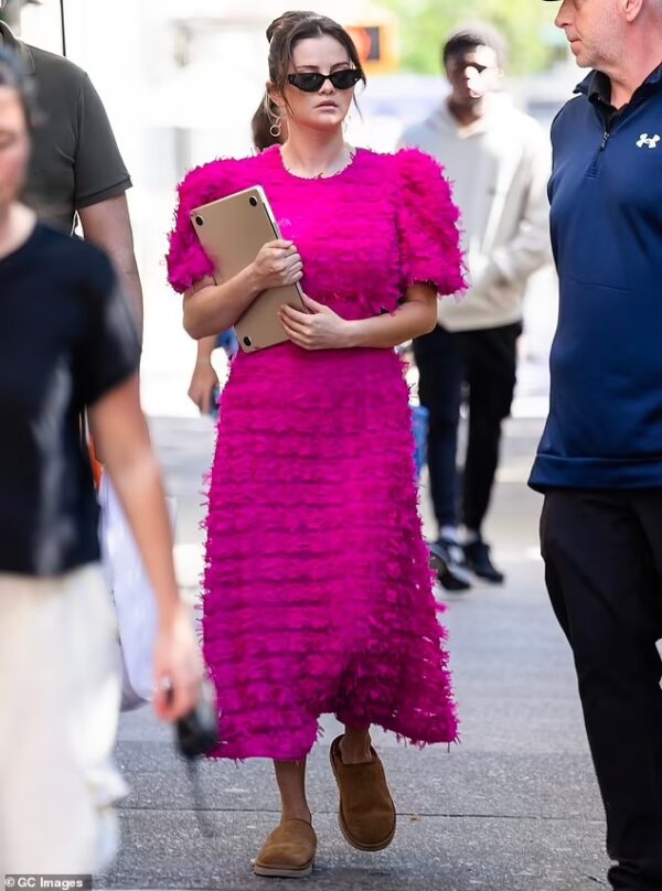 Selena Gomez’s Pink Dress Perfection on Set of “Only Murders In The Building” on May 2024